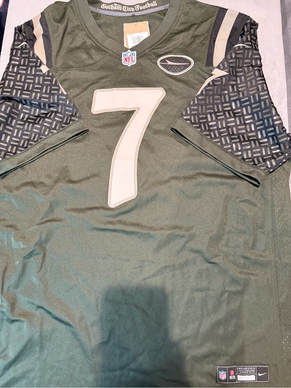 NFL Jets Men's #7 Football Jersey in Olive Green with Cream Accents